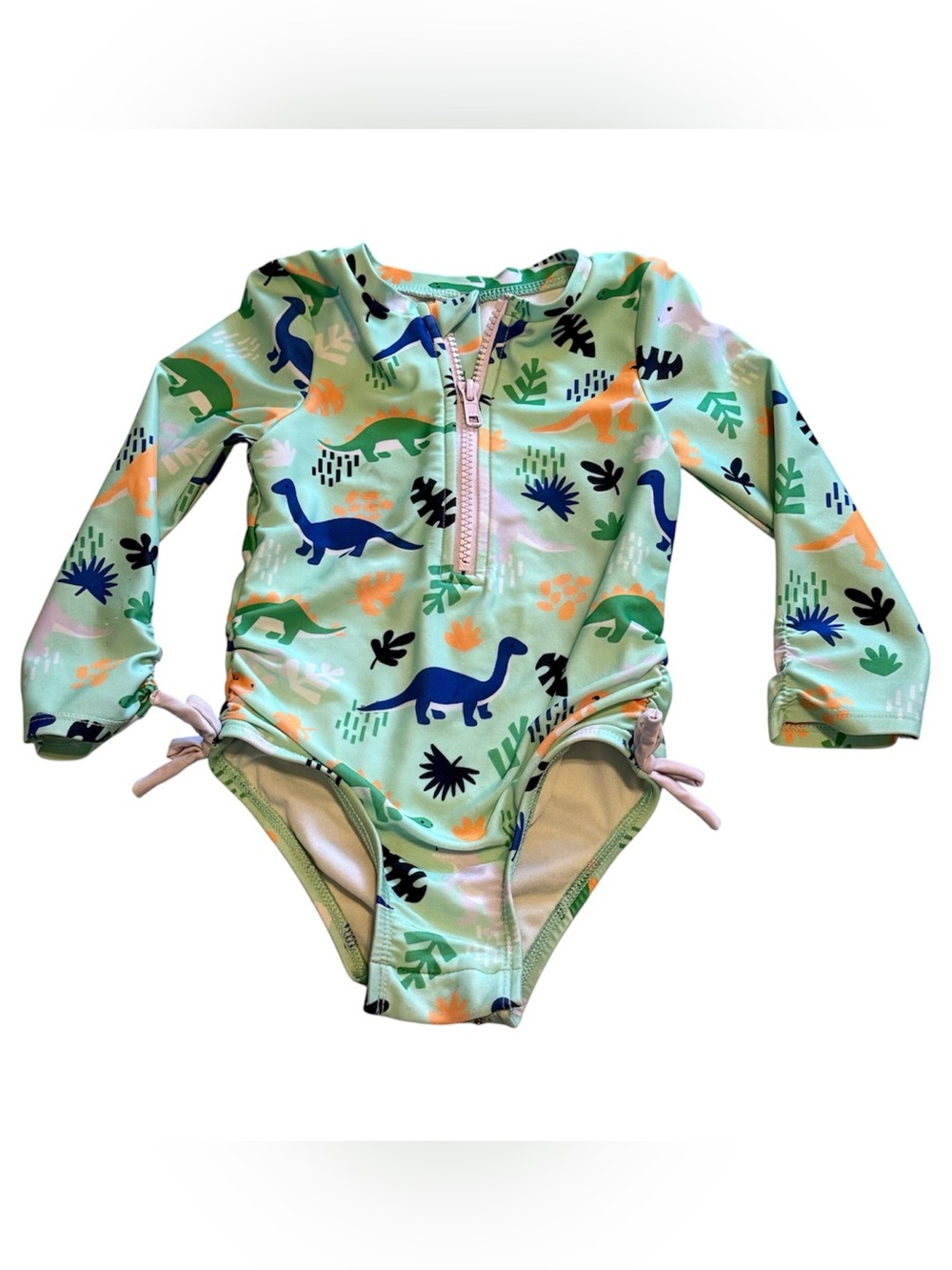 Cat & Jack Baby Girl Rash Guard Swimsuit 2T Dinosaur Long Sleeve Swim